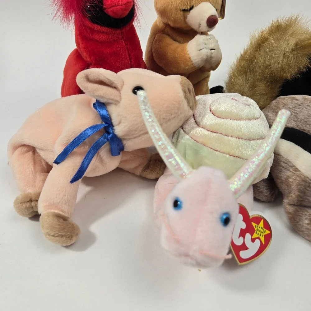 Ty Beanie Babies Lot Swirly Snail Stretch Ostrich Nuts Squirrel Mac Monkey Hope